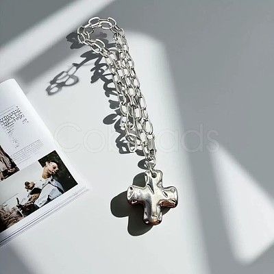 Alloy Textured Cross Pendant Paperclip Chain Necklaces FS-WGDACB3-02-1