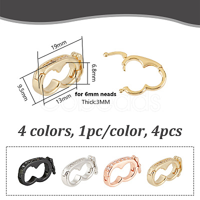 4Pcs 4 Styles Brass Micro Pave Clear Cubic Zirconia Twister Clasps ZIRC-DR0001-03-1