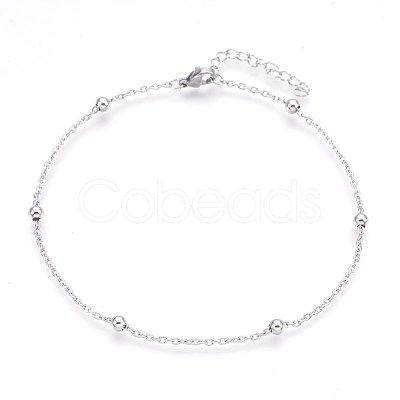 Tarnish Resistant 304 Stainless Steel Cable Chain Anklets AJEW-P069-03P-1