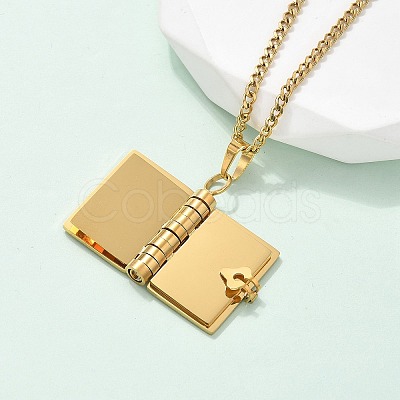 304 Stainless Steel Book Pendant Necklaces for Women NJEW-U037-01A-G-1