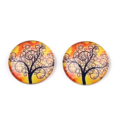 Half Round/Dome Tree Pattern Glass Flatback Cabochons for DIY Projects GGLA-Q037-25mm-M28-05-1