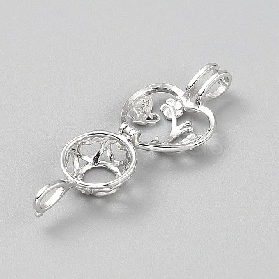 Rhodium Plated 925 Sterling Silver Heart Bead Cage Pendants STER-WH0061-53P-1