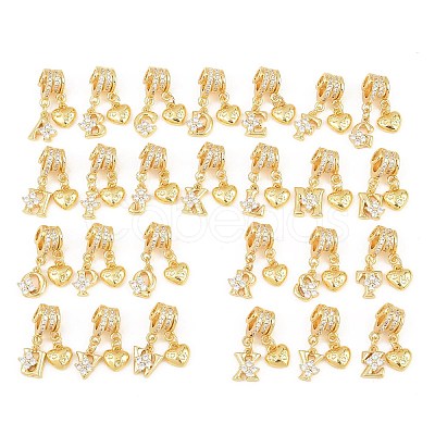 Alphabet Brass Micro Pave Clear Cubic Zirconia Pendants KK-Z151-20G-1