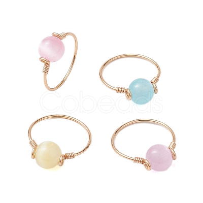 Round Natural Selenite Finger Rings RJEW-TA00127-1