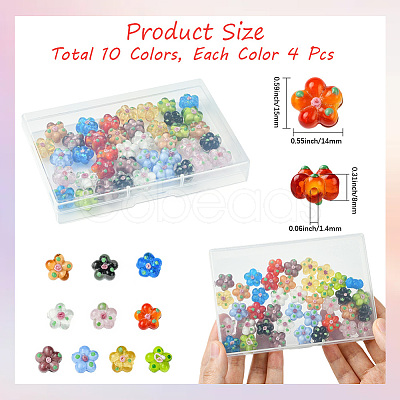40Pcs 10 Colors Handmade Lampwork Beads LAMP-PA0001-10-1