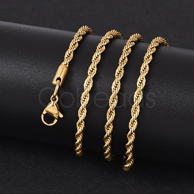 PVD Vacuum Plating 304 Stainless Steel Rope Chain Necklaces NJEW-M124-09G-1