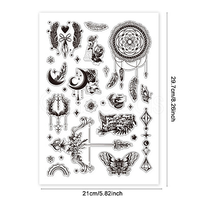 Boho Style Feather Plastic Clear Stamps DIY-WH0584-0002-1