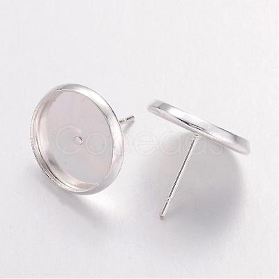 Silver Color Plated Brass Ear Studs Settings X-IFIN-Q005-S-1