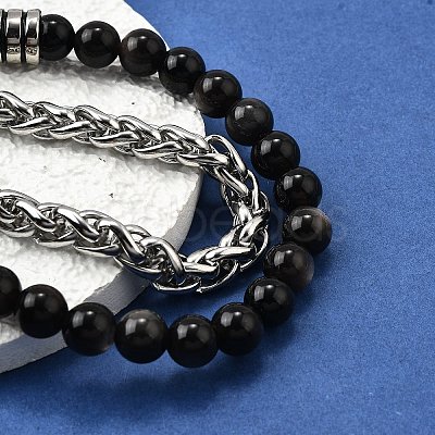 Natural Silver Leaf Jasper Round Beads Multi-strand Bracelets BJEW-D330-02P-07-1