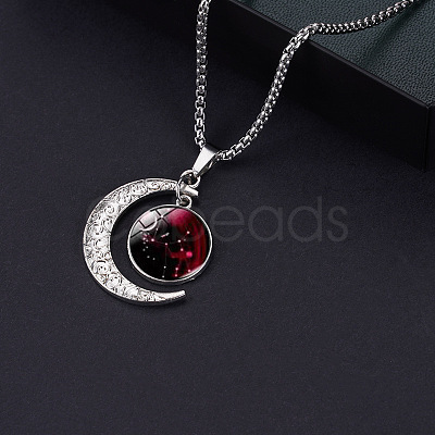 Alloy & Glass Luminous Moon Constellation Pendant Necklaces WG12A0F-08-1