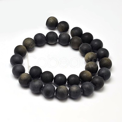 Frosted Natural Golden Sheen Obsidian Round Bead Strands G-F266-04-12mm-1