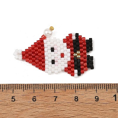 Christmas Glass Seed Beaded Pendants PALLOY-MZ01423-1