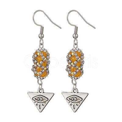 Electroplated Glass & TOHO Round Seed Beaded Alloy Triangle Eye Dangle Earrings EJEW-MZ00635-1