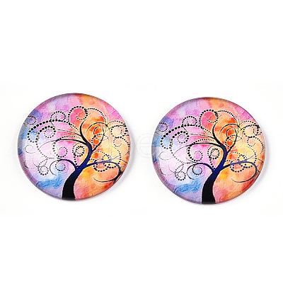 Half Round/Dome Tree Pattern Glass Flatback Cabochons for DIY Projects GGLA-Q037-25mm-M28-09-1