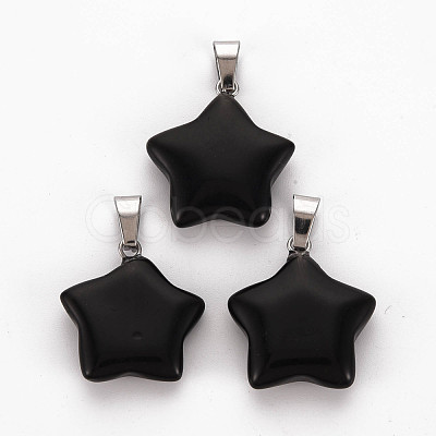 Star Natural Black Stone Pendants G-Q367-23-1