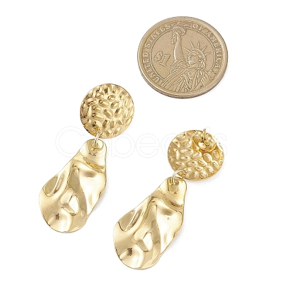 304 Stainless Steel Teardrop with Flat Round Dangle Stud Earrings EJEW-JE06752-1