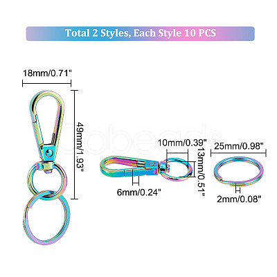 PandaHall Elite Rainbow Color Zinc Alloy Keychain Clasps FIND-PH0006-46-1