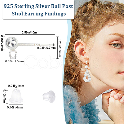 Beebeecraft 5 Pairs 925 Sterling Silver Round Ball Stud Earring Findings STER-BBC0006-26A-1