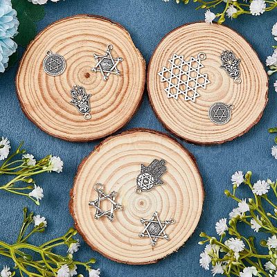 60Pcs 6 Style Tibetan Style Alloy Pendant FIND-FH0005-56-1