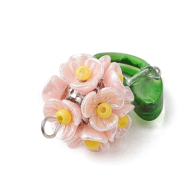 Glass Seed Beaded Flower Pendants X1-PALLOY-MZ00521-01-1