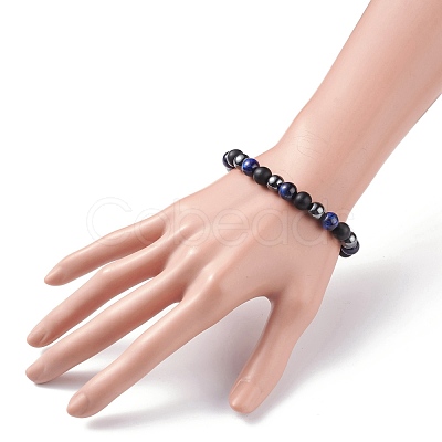 Round Stone Beads Stretch Bracelets BJEW-JB07259-02-1