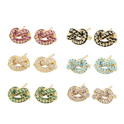 knot Brass Micro Pave Cubic Zirconia Stud Earrings EJEW-C174-01G-1