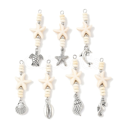 7Pcs 7 Styles Ocean Alloy & Starfish Rondelle Synthetic Turquoise Beaded Big Pendants PALLOY-JF04012-1