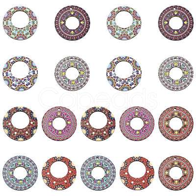 45Pcs 9 Colors Printed Basswood Pendants WOOD-CJ0002-52-1