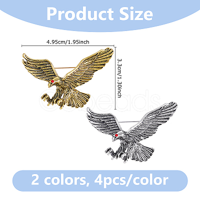 8Pcs 2 Colors Alloy Rhinestone Brooch JEWB-DC0006-48-1