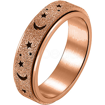 201 Stainless Steel Moon and Star Rotatable Finger Ring MOST-PW0001-005D-04-1
