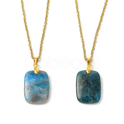 Natural Apatite Rectangle Pendant 304 Stainless Steel Cable Chain Necklaces NJEW-JN06210-02-1