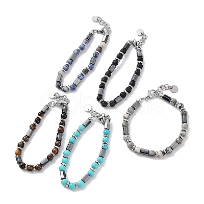 Synthetic Non-magnetic Hematite Faceted Column Beaded Bracelets BJEW-Q777-02-1