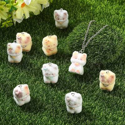 Cat Shape Flocky Opaque Resin Pendants RESI-YWC0002-04F-1