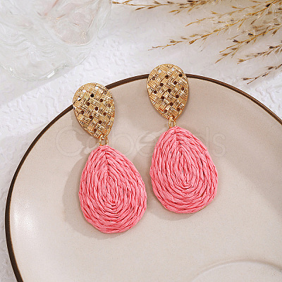Bohemian Style Raffia & Iron Dangle Stud Earrings FS-WGF5ABF-04-1