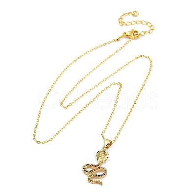 Brass Micro Pave Colorful Cubic Zirconia Snake Pendant Necklaces NJEW-S438-02H-G-1