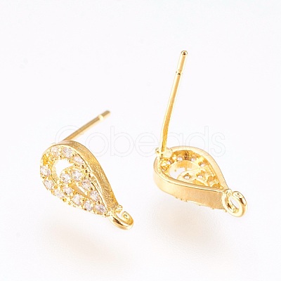 Brass Micro Pave Cubic Zirconia Stud Earring Findings KK-F753-04G-RS-1