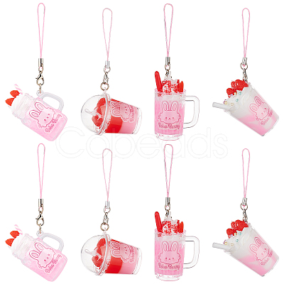 Olycraft 8Pcs 4 Style PVC Plastic Strawberry Ice Cream Cup Pendant Decorations HJEW-OC0001-08-1