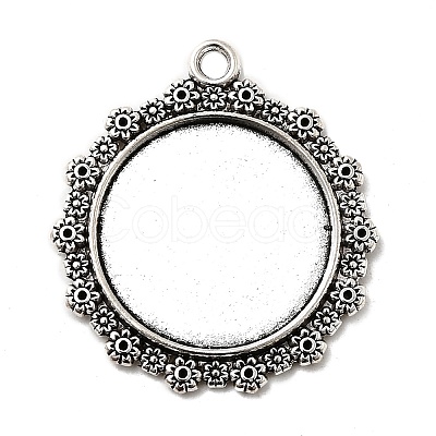 Tibetan Style Alloy Flat Round Pendant Cabochon Settings TIBEP-5353-AS-LF-1