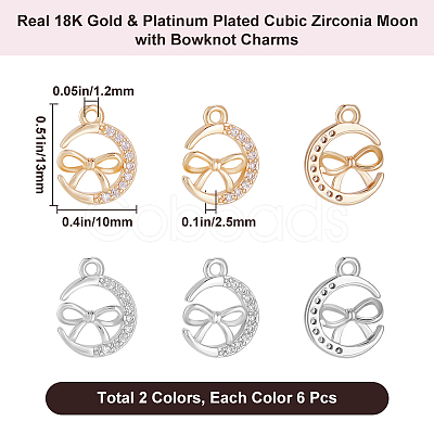 12Pcs 2 Colors Brass Micro Pave Cubic Zirconia Charms KK-BBC0014-88-1