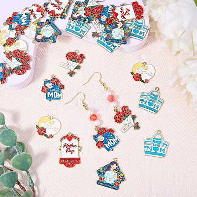30Pcs 6 Styles Mother's Day Alloy Enamel Pendants ENAM-SZ0003-47-1
