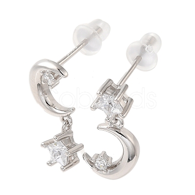 Rhodium Plated Sterling Silver Dangle Stud Earrings EJEW-D106-04P-1