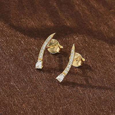 925 Sterling Silver Clear Cubic Zirconia Stud Earrings EJEW-Q032-01E-G-1