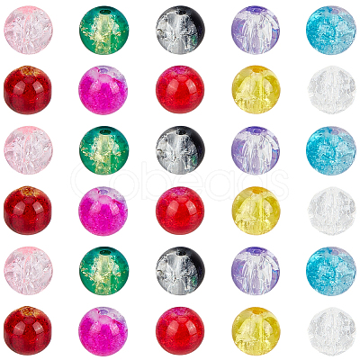 250Pcs 10 Colors Spray Painted Crackle Glass Beads CCG-PA0001-05-1