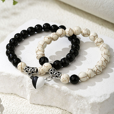 2Pcs Alloy Magnetic Heart Charm Bracelets FS-WGCA466-05-1