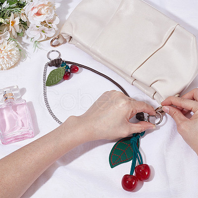 1Pc Zinc Alloy with Resin and PU Leather Dark Red Cherry Purse Decorative Chains AJEW-SC0002-99A-1