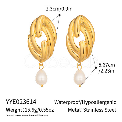 304 Stainless Steel Freshwater Pearl Dangle Stud Earrings for Women EE7584-1