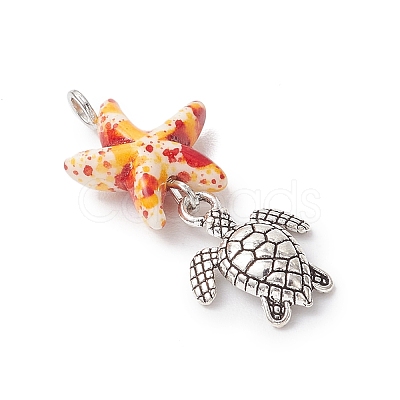 7Pcs 7 Styles Dyed Synthetic Turquoise Starfish & Alloy Sea Animals Pendants PALLOY-JF03754-1
