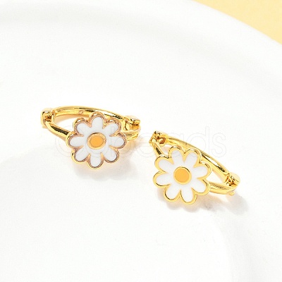 Daisy Brass Enamel Hoop Earrings for Women EJEW-G434-02G-1