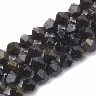 Natural Golden Sheen Obsidian Beads Strands G-S332-8mm-012-1