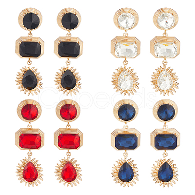 4 Pairs 4 Colors Oval & Teardrop & Rectangle Rhinestone Dangle Stud Earrings EJEW-AN0003-05-1